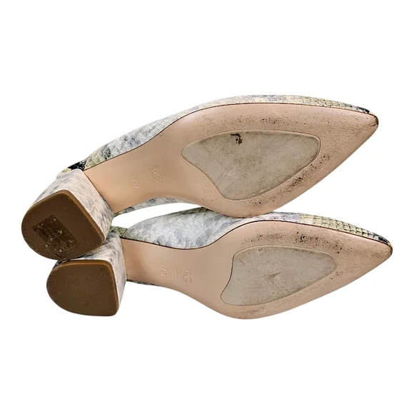 AGL Leather Snakeskin Pointed Toe Mules Size 7.5 Green & Gray Designer Luxury - Picture 11 of 15